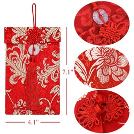 4 Pcs Silk Red Envelopes Lucky Money Pockets Hongbao Chinese Element Invitation Envelop for Wedding, New Year, Spring Festival