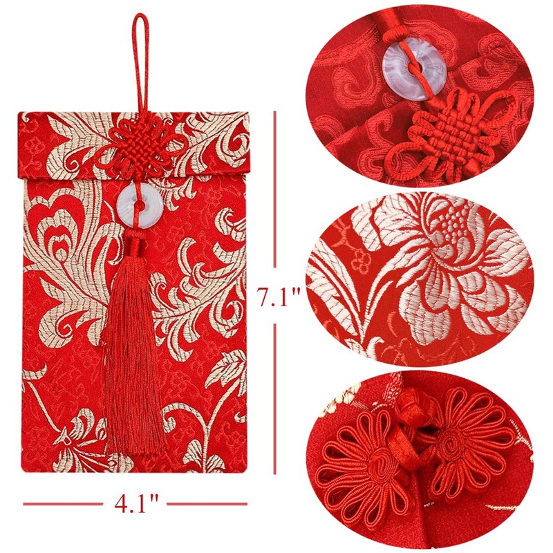 4 Pcs Silk Red Envelopes Lucky Money Pockets Hongbao Chinese