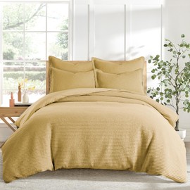 Levtex Home - Cloud Waffle Duvet Cover Set - King Duvet Cover + Two King Pillow Cases - Waffle Weave - Ochre - Duvet Cover (106 x 94in.) and Pillow Case (36 x 20in.) - Cotton
