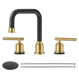 WOWOW Widespread Bathroom Faucet 3 Hole Bathroom Sink Faucet 2 Handle Vanity Faucet 8 Inch with Pop-Up Drain Black and Gold
