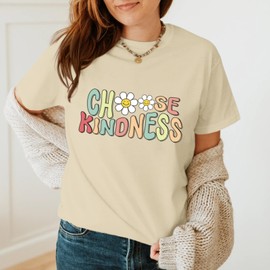 Zoemghc Choose Kindness Shirts for Women Be Kind Tshirt Inspirational Teacher Shirt Cute Positive Saying Casual Tee Tops(Apricot,M)