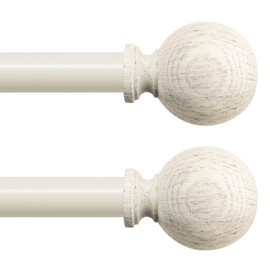 White Wood Curtain Rods for Windows:Farmhouse Boho Rrustic Wooden Curtain Rod Living Room Bedroom,Decorative Adjustable Antique White Drapery Rods Faux Wood Grain Vintage Distressed,Size:18-45",2 Pack