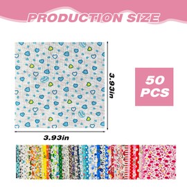 50 Cotton Fabric Squares for Sewing, Quilting, and DIY Crafts, 10 x 10 cm Precut Patchwork Fabric Bundles with Floral Patterns, Cotton Material for Easy Sewing and Textile Painting