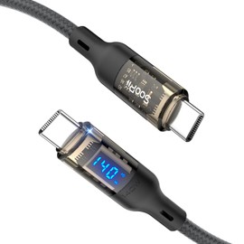 SOOPII USB C to USB C Cable [140W 4ft],Fast Charging Cable with LED Display for Galaxy S23+/S23 Ultra/S22 Ultra,MacBook Pro,lPhone 16/15/15 Pro/15Pro Max,etc,Transparent Shell,(Grey)