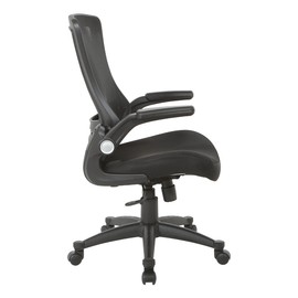 Office Star Black Screen Back Fully Adjustable Manager's Office Chair with Padded Flip Arms and Nylon Base, Black Fabric