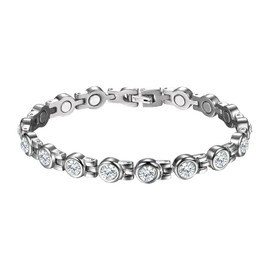 OIDEA Magnetic Bracelets for Women: Silver Stainless Steel Magnetic Bracelet with Energy Germanium Stone & Rhinestone Decoration, Jewelry Gifts