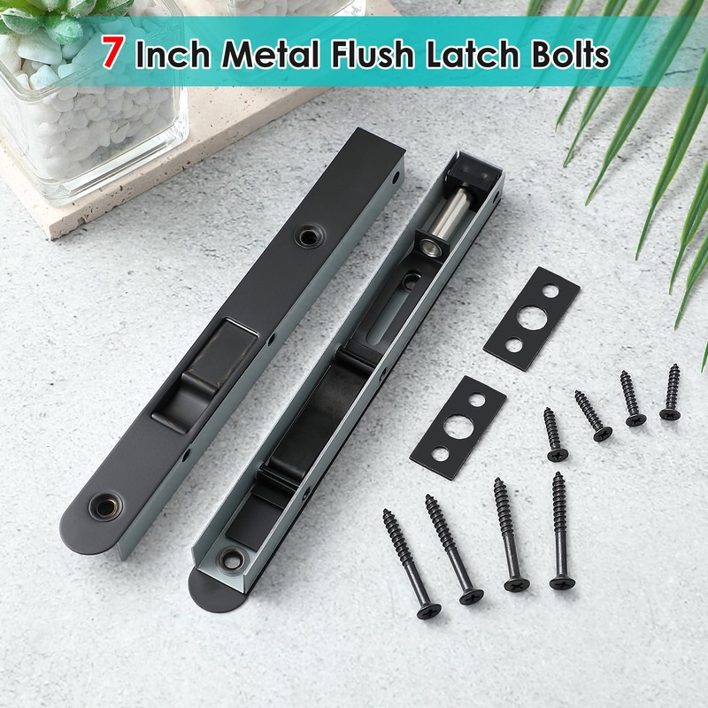 Ceoighe 2 Pack Flush Bolt for Double Door, 7 Inch
