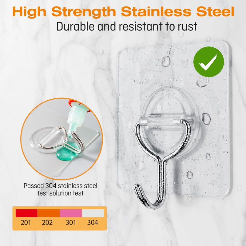 YSJNUS Adhesive Wall Hooks for Hanging Heavy Duty 33lb(Max), Waterproof