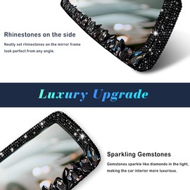Murimt Bling Car Rearview Mirrors Decorations Rear View Mirror with HD Glass Rhinestones Automotive Interior Mirrors Diamond Bling Car Accessories for Women (HSJ-Dark Blue Gem)