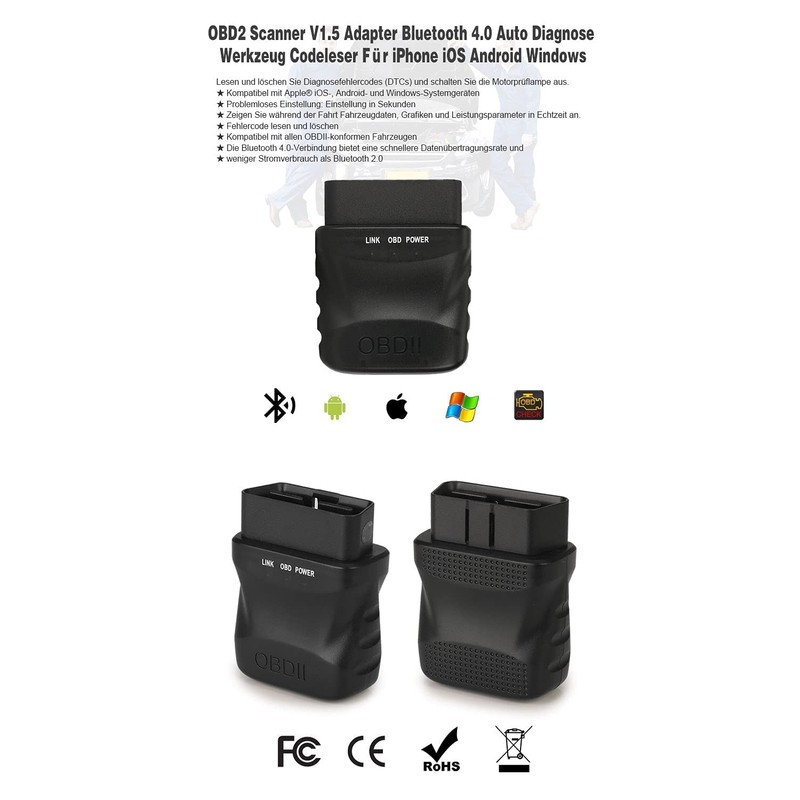 Erisin Mini OBD2 Diagnosegerät OBD2 Bluetooth Adapter Diagnosegerät Auto Tool