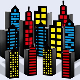 24Pcs Skyscraper City Party Favor Boxes for Super Themed Hero Party Decorations City Skyline Buildings Treat Boxes Super Themed Hero Party Candy Goodies Boxes for Boys Girls Birthday Party Supplies