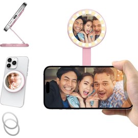 NAIDUN Metal Mini Multifunctional Magnetic Makeup Mirror, LED Portable Phone Photography Light, Can Also Be Used as a Phone Stand Multicolor - Color: Purple