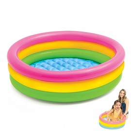 3-Ring Paddling Pool with Inflatable Safety Bubble Base, Children's Pool, Small Paddling Pool, Paddling Pool for Children for Toddlers, Gardens, Backyard, Multicoloured (86 x 25 cm)