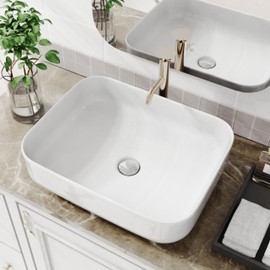 ELLAI Bathroom Vessel Sink Rectangle Above Counter Porcelain Ceramic Top Mount Rectanglar Countertop Sink for Bathroom 19.7"x15.2"x5.4" Glossy White
