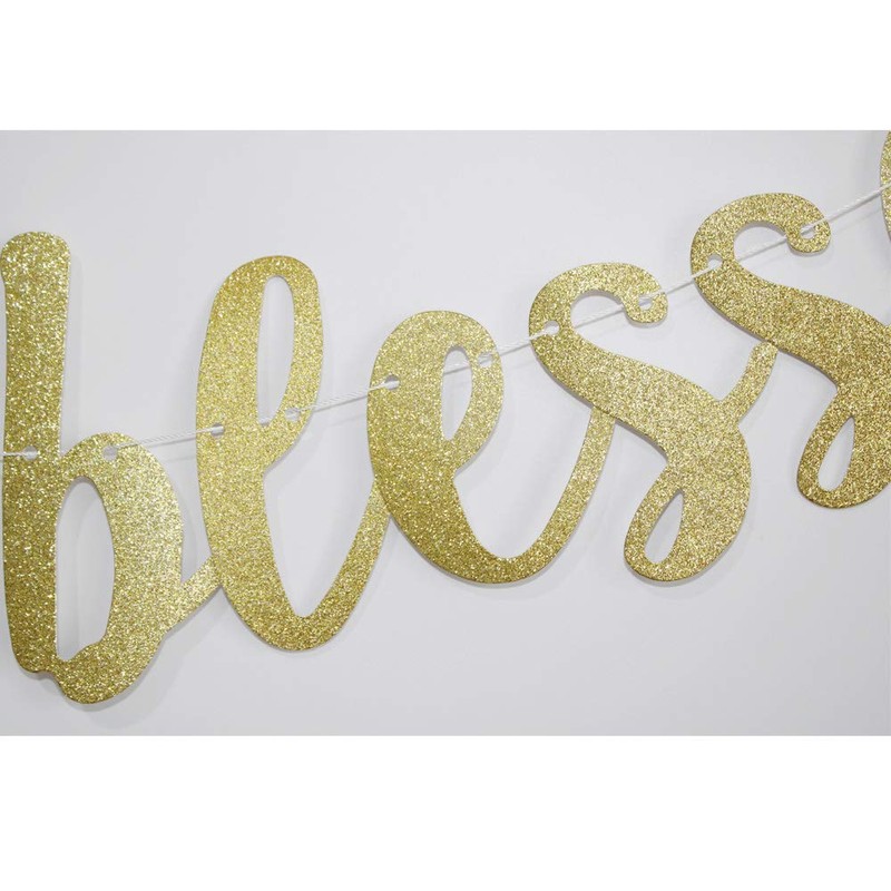 35 Years Blessed Banner, Funny Gold Glitter Sign for 35th