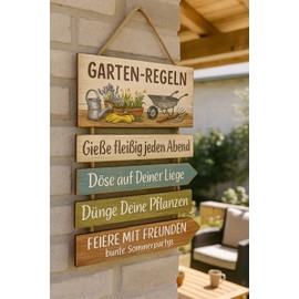 KAMACA Garden Rules Wooden Sign with Sayings, Vintage Decorative Sign with Jute Cord, Garden Wall Decoration for Patio, Balcony, Arbor, Garden Shed Shabby Chic Style Sign with Garden Rules (Wooden