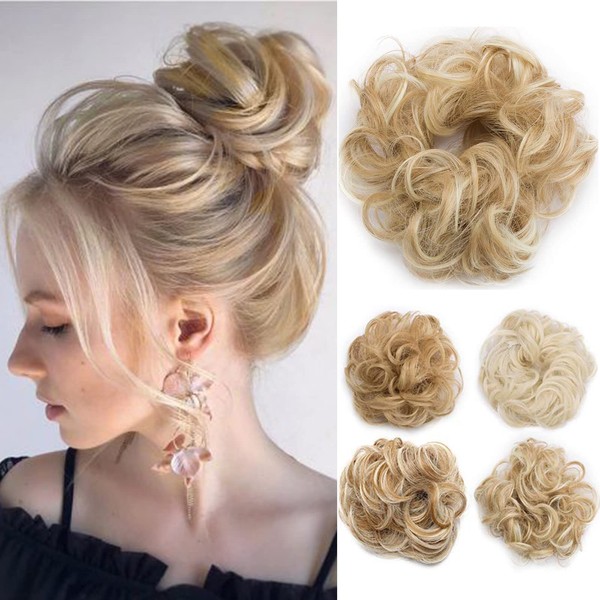 Tess hairpiece bun, hair scrunchy with hair wavy, thick bun, updo hairstyles, cheap hair extensions for women, 40 g. 30 g Golden Blonde/Blonde