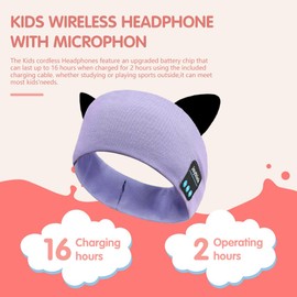 Joythink Kids Bluetooth Headband Headphones Sleep Mask Wireless Earphones Built in Thin Speaker Kids Adjustable Sports Headset for Girls Boys Children Baby Toddler Airplane Travel Study Purple