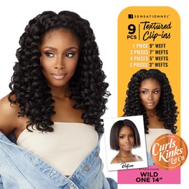 Sensationnel Curls kinksandco clip in - wide one 14 inch easy to use clips for natural 3c to 4c hair textures (1B OFFBLACK)