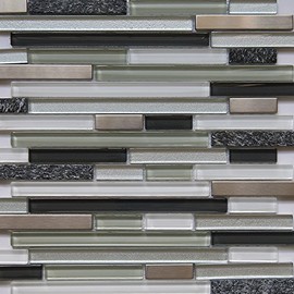 Simple Tile - 5 Sheets Glass and Stone Mosaic Tile for Kitchen Backsplash, Bathroom Shower Wall, Etc, Horizon Collection, Mixed Strips, 12"X12"X5/16 (Set of 5 Sheets, GM 3103 - Vermont)