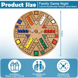 Kathfly Fast Track Board Game Wooden 3-6 Players Board Game Set with 24 Boards Games Pieces and 2 Dice, Fast Track Games Night for Adult Teens Family Party(19.7 Inch)