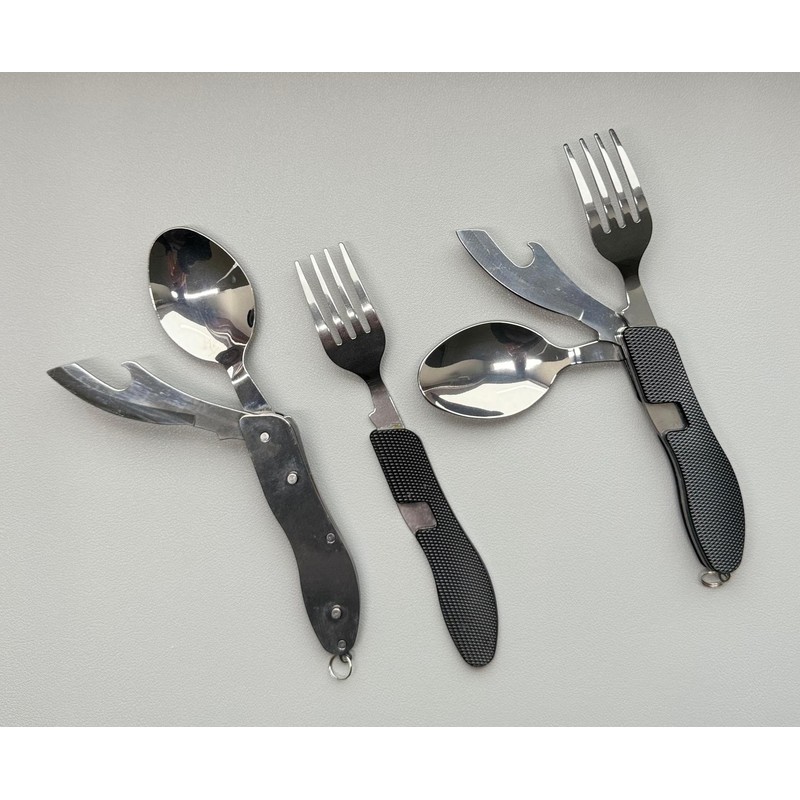 Camping 2 Piece Stainless Steel Cutlery Set with Carabiner and