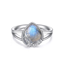POPLYKE Labradorite Filigree Band Ring Sterling Silver Gemstone Stones Jewelry Gift for Women 10 Size