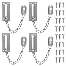 4 Pcs Stainless Steel Door Chain Lock, Door Chain for Front Door, Heavy Duty Anti-Theft Security Internal Door Limiter, for Balconies Residences Bedrooms Cabinets Windows Motels,Silver