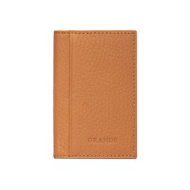 grande 3641 Genuine Leather Card Holder for Women and Men Minimalist Small Pocket Wallet Slim Vertical Card Case (Camel)