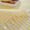 meioro Table Cloth Yellow White Striped Tablecloth Tassels Cotton Linen
