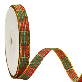 KINGLAKE Christmas Ribbon 3/8" Christmas Checkered Plaid Ribbon Red Green Gingham Ribbon 25 Yard Thin Christmas Tartan Ribbon for Crafts Holiday Gift Wrapping, Christmas Tree Wreaths Decoration