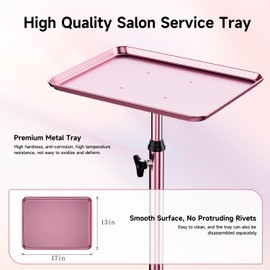 Salon Tray Cart Rolling Tray Spa Tray,Tattoo Tray Dental Tray Height Adjustable,Salon Tray on Wheels Premium Metal Rolling Trolley,Pink