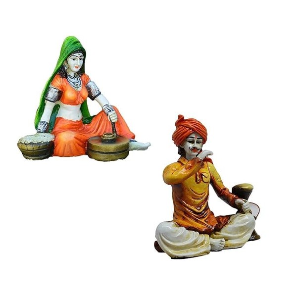 EARTHING HANDS Polyresin Rajasthani Hookah Man and Lady Statue