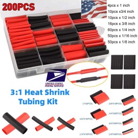 Unbranded 200X Black Red Cable Heat Shrink Tubing Sleeve Wire Wrap Tube 3:1 Assortment Kit