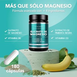 Glicinato de Magnesio 2700 mg por Porción | 378 mg de Magnesio Elemental | Fórmula Quelada 4 en 1 con B6, D3 y Pimienta Negra | Magnesio Glicinato | M
