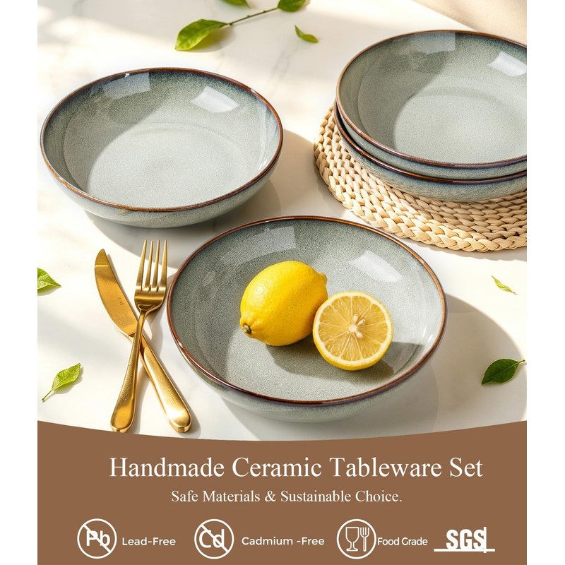 8.5'' Ceramic Pasta Bowls, 36oz Stoneware Salad Bowls Set of