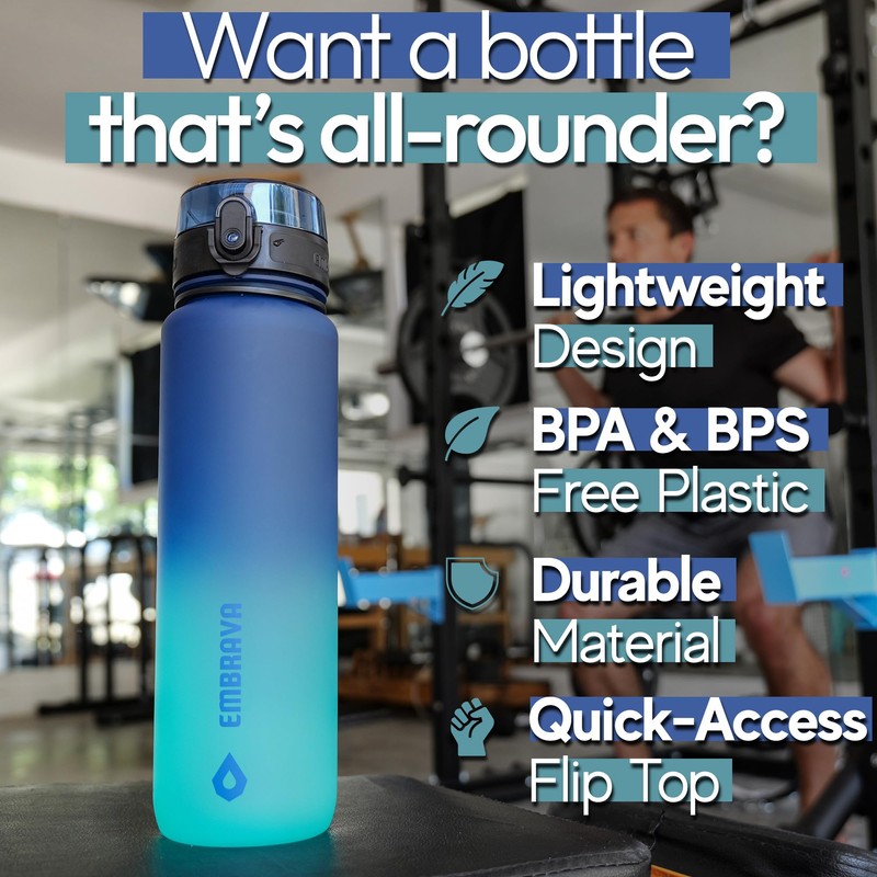 Embrava Best Sports Water Bottle - 32oz - Leakproof &