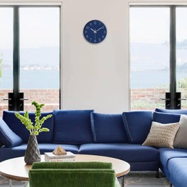 SENYURI Kitchen Wall Clocks, 10 Inch Silent Non-Ticking Wall Clock Battery Operated Analog Movement, Navy Blue Modern Decorative Clock with Arabic Numerical for Living Room, Office Decor