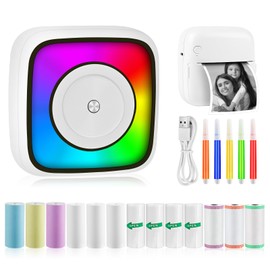 GuKKK Mini Printer, Mobile Photo Printer, Portable Mini Photo Printer, Wireless Photo Printer, Thermal Printer, with 13 Rolls of Printer Paper and 5 Colouring Pencils, Smartphone Bluetooth Printer,