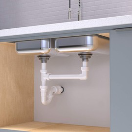 KEENEY 125-16QLK Push Fit Double Bowl Sink 16-in End Outlet Waste, White