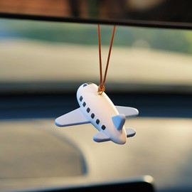 AMIORO Airplane Car Mirror Hanging Accessories Creative Auto Decor Car Ornament (White Blue)