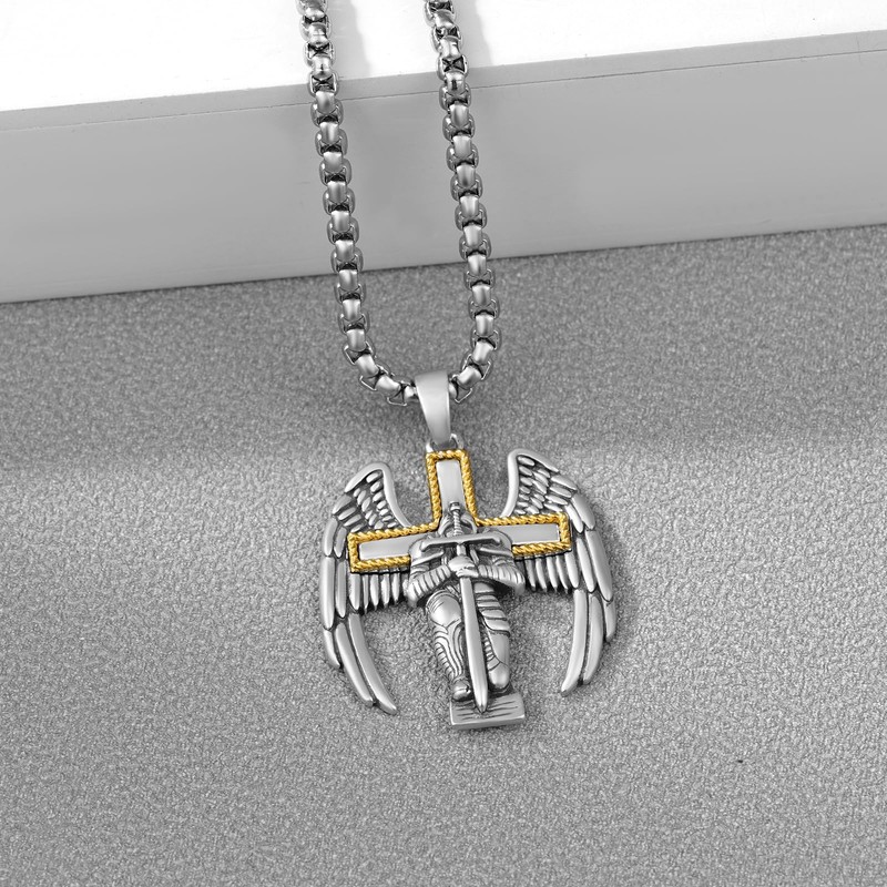 St. Michael Pendant for Men - 925 Sterling Silver Cross