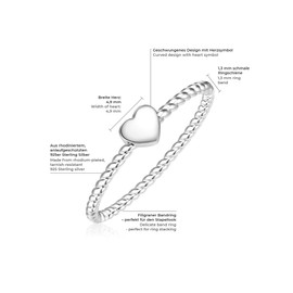 Glanzstücke München Women's Ring Heart Sterling Silver – Women's Jewellery Friendship Rings Thin Plug-In Ring Heart Ring, No Gemstone