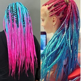 LDMY Ombre Pink Blue Braiding Hair, 6pcs/pack, Synthetic Braids Extensions, 100g/pc, Coloured Braids Hair Extensions