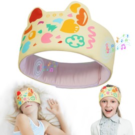 LC-dolida Kids Headphones Bluetooth Headband Sleep Mask Wireless Earphones Built in Thin Speaker Airplane Accessories for Boys & Girls Children Learning, Sleep and Entertainment (Yellow)