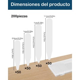 Varillas Para Cuello De Camisa, 200 Unidades De Ballenas Para Camisas En 4 Tamaños (1x5 Cm, 1x5.5 Cm, 1x6.5 Cm, 1.2x7 Cm), PVC Duradero Para Soporte Diario, Viajes Y Reuniones De Negocios