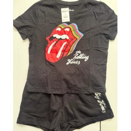 License Rolling Stones Women's Graphic Tee and Shorts Set, Black, size S