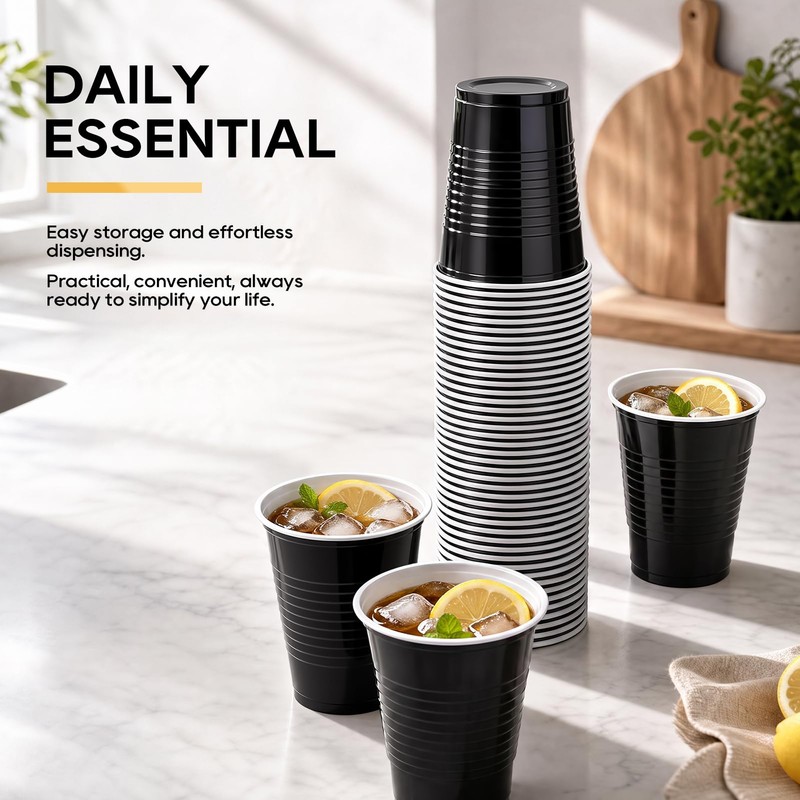 240 Pack 12 oz Black Plastic Cups, Disposable Party Plastic
