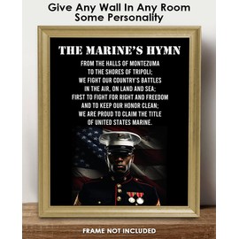 Patriotic American Decorations for Home & Office Decor: 'Marine's Hymn' 8x10 Wall Art, USA Decorations for Home & Bedroom - Perfect for 4th of July, Army, Navy, Air Force & Veterans Day Gifts