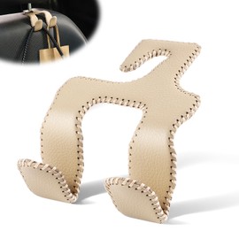 LivTee Upgraded Superior Leather Car Seat Back Headrest Hook, 2 in 1 Auto Seat Hook Hangers Holder Organization Interior Accessories for Purses Coats Umbrellas Grocery Bags Handbag (Beige)
